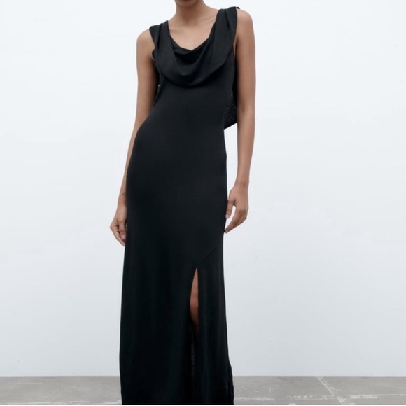 Zara Dresses & Skirts - NWT ZARA FLUID NECKLINE LONG KNIT DRESS  BLACK - Size L